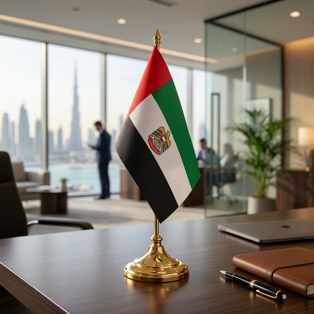UAE Table Flags with Golden Stands